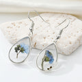Silver Tone Clear Resin Pressed Flower Teardrop Hook Earrings view 2