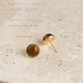 Gold Scalloped Round Tiger Eye Cabochon Stud Earrings view 3