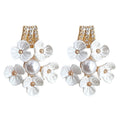 Gold Tone Clear Stone Top White Flower Cluster And Pearl Stud Earrings view 5