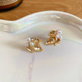 Gold Tone Leaf Stud Earrings with Pearl Accents Jewelry Design view 6