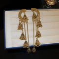 Crescent Bell and Chain Long Drop Earrings in Two Tones view 6