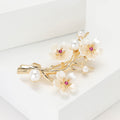 Three Blossom Branch Brooch in Gold or Silver With Pearls view 3