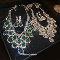 Layered Teardrop Crystal Necklace And Earring Set In Green Or Champagne view 4