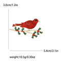 Red Rhinestone Bird Brooch Gold Branch Green Holly Leaves Pin view 4