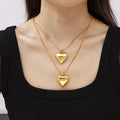 Gold Polished Puffy Heart Pendant Necklace Snake Chain view 3