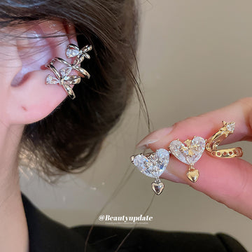 Star And Butterfly Crystal Ear Cuffs In Six Mixed Metal Styles