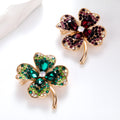 Green Four Leaf Clover Crystal Two Designs Metal Brooch Pin view 5