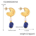 Gold Fan Shell Drop Earrings Pearl Natural Stone Styles view 6