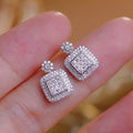 Silver Square Halo Pave CZ Drop Stud Earrings Metal view 1