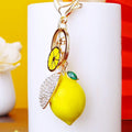 Jeweled Lemon Charm Keychain with a Red Fortune Strap view 2