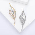 Marquise Crystal Leaf Rhinestone Long Stem Brooch Pin view 1