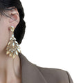 Gold Tone Brown Crystal Leaf Cluster Drop Earrings view 5