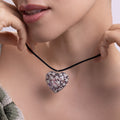 Lavender Heart Pendant Necklace With Silver Tone Crystal Filigree view 1