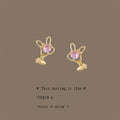 Gold Bunny Pink Crystal Stud Earrings Carrot Charm Drop view 4