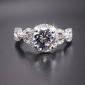 Silver Tone Round Center Ring With Interlocking Pavé Band view 1