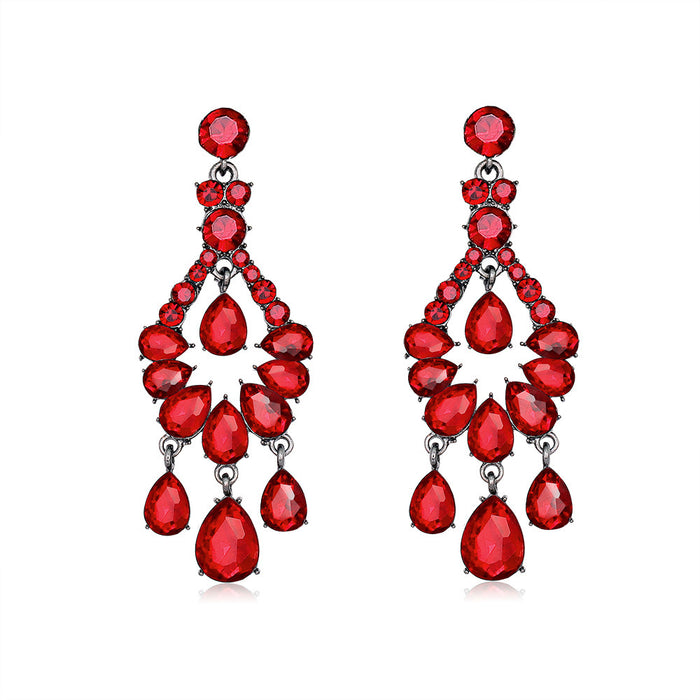 Red Silver Tone Red Crystal Chandelier Tassel Crystal Two Designs Metal Dangle Earrings
