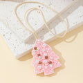 Beaded Pink Christmas Tree Pendant Necklace With Pearl Accents view 3