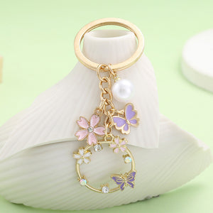 Enamel Butterfly, Flower, and Heart Charm Keychains in Alloy