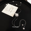 Silver Tone Firework and Pearl Long Pendant Necklace view 2