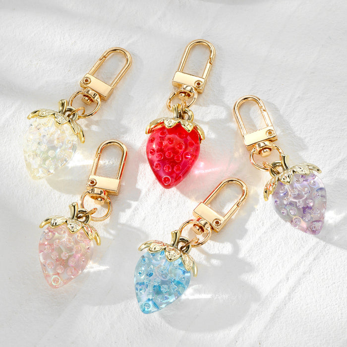 Gold Tone Transparent Strawberry Clip Keychains in Seven Colors