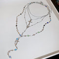 Layered Cross and Beaded Chain Necklace Sets in Gold and Silver Tone view 2