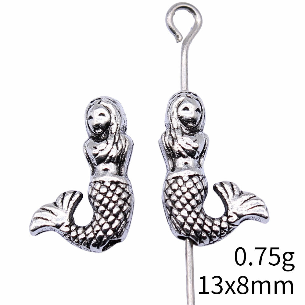 9.1x13.4x4.1mm 0.75g Antique Silver Zinc Alloy Mermaid Loose Metal Beads for Bracelet Jewelry Making