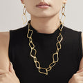 Gold Open Irregular Rhombus Link Necklace Bracelet Earrings Set view 4