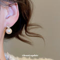 Pink Square Crystal Faux Pearl Drop Stud Earrings With Decorative Metal Details view 3