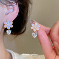 Pink Flower and Heart Crystal Drop Stud Earrings Fashion Jewelry view 1