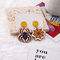 Halloween Painted Wood Drop Earrings Bat Ghost Spider Styles view 2