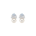 Silver Tone Crystal Cluster Faux Pearl Drop Stud Earrings view 5