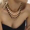 Gold Bamboo Spacer Beaded Necklace OT Toggle Clasp Pearl Agate Tiger Eye view 4