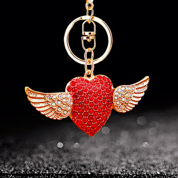 Crystal Winged Heart Keychains in Red Fuchsia and Assorted Options