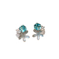 Aqua Crystal Floral Stud Earrings with Crystal Accents view 5