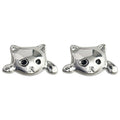 Silver Mini Cat Face Stud Earrings Black Stone Eyes Paws view 5