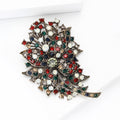 Antique Gold Tone Red And Green Crystal Floral Spray Brooch view 3