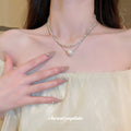 Silver Dual Layer Crushed Chain Pearl Drop Necklace view 2