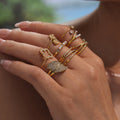 Open Stack Rings Zircon Pearl Flower Heart Leaf Gold Steel view 1