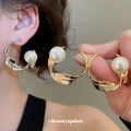 Gold Tone Swirl Pearl Statement Stud Earrings For Women view 2