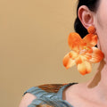 Orange Orchid Statement Stud Earrings with Layered Petals view 4