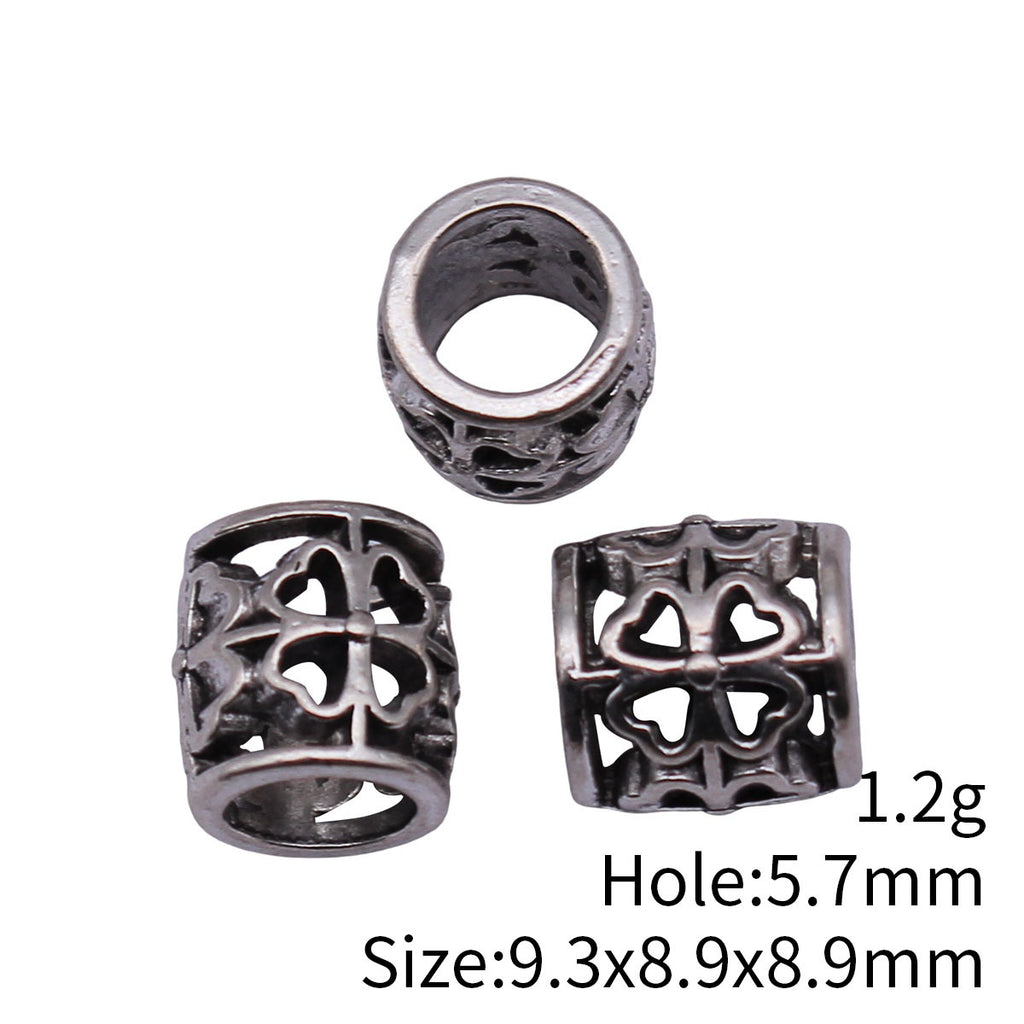 9.3x8.9x8.9mm 1.2g Antique Silver Zinc Alloy Hollow Four Leaf Clover Large Hole Beads for DIY Bracelets