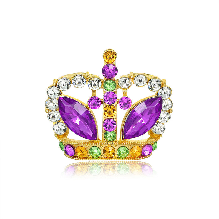 Purple Gold Tone Crown Metal Brooch Pin for Jackets and Lapels
