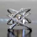 Silver-Tone Open Crisscross Statement Ring with Clear Stone Details view 1