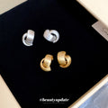Brushed Gold Tone Curved Open Hoop Stud Earrings for Women view 4
