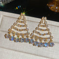 Gold Tiered Triangle Drop Earrings With Clear Crystal Fringe view 6