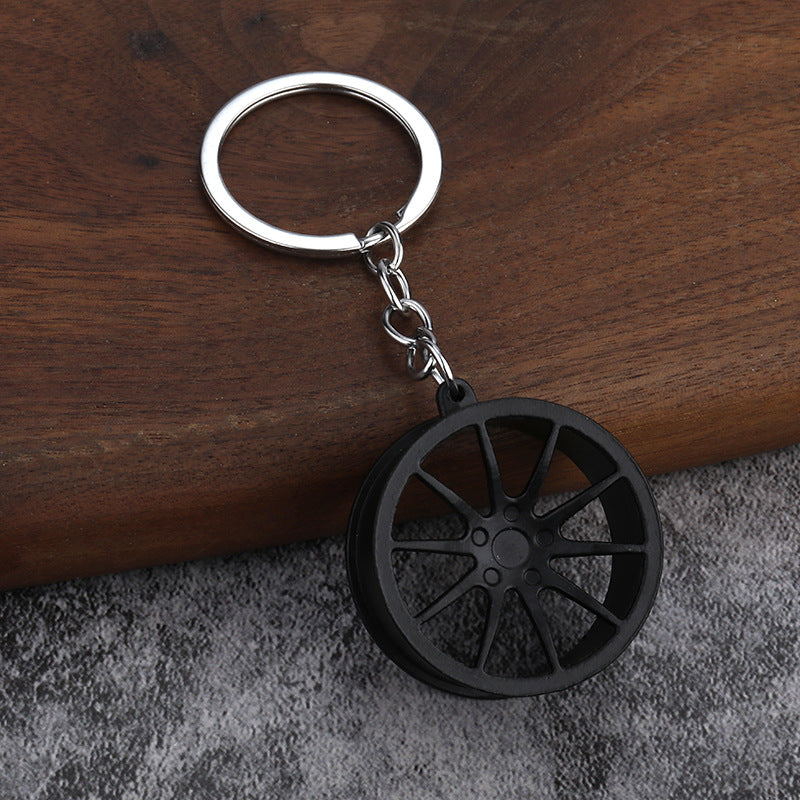 Round Car Wheel Rim Metal Keychain Auto Accessory Charm
