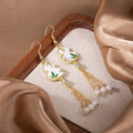 White Rabbit Green Leaf Triple Chain Tassel Hook Earrings view 2