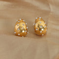 Teardrop Stud Earrings With Rhinestones Or Pearls Gold Steel view 3