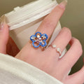 Enamel Flower Open Ring Pink Crystal Silver Tone Yellow view 3