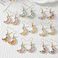 Gold Tone Crescent Moon Pressed Flower Drop Earrings in Eight Designs view 1